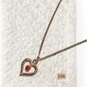 🌲10/$20. Gold Plated Necklace & Heart Pendant with Red Rhinestone